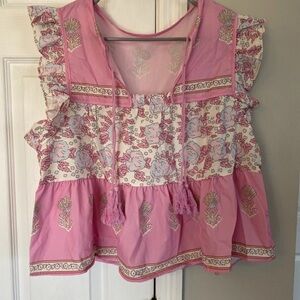 Floral Pink Ruffle Women's Top large